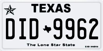 TX license plate DID9962