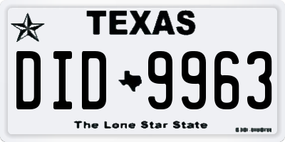TX license plate DID9963