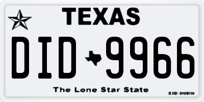 TX license plate DID9966