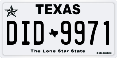 TX license plate DID9971