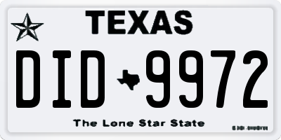 TX license plate DID9972