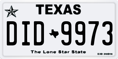 TX license plate DID9973