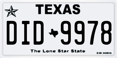 TX license plate DID9978