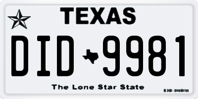 TX license plate DID9981
