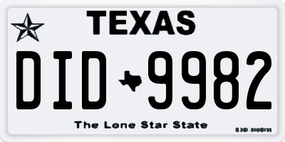 TX license plate DID9982