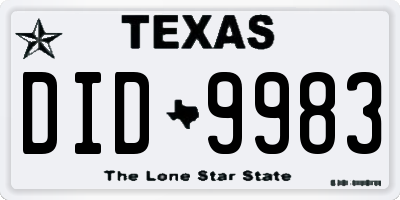 TX license plate DID9983