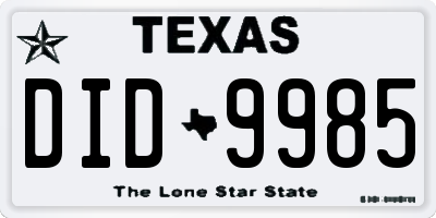 TX license plate DID9985