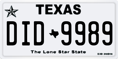 TX license plate DID9989