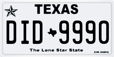 TX license plate DID9990