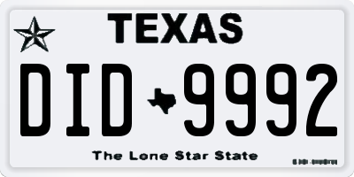 TX license plate DID9992