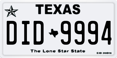 TX license plate DID9994