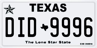 TX license plate DID9996