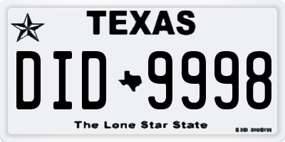 TX license plate DID9998