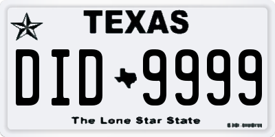 TX license plate DID9999