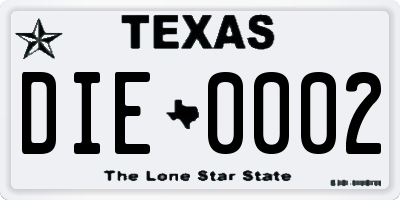 TX license plate DIE0002