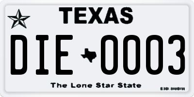 TX license plate DIE0003