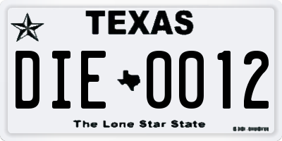 TX license plate DIE0012