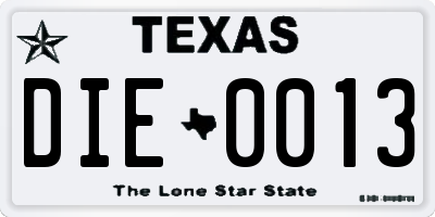 TX license plate DIE0013