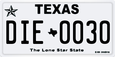 TX license plate DIE0030