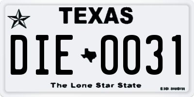 TX license plate DIE0031