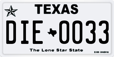 TX license plate DIE0033