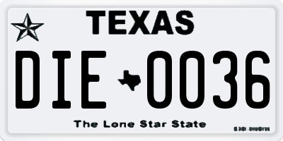 TX license plate DIE0036