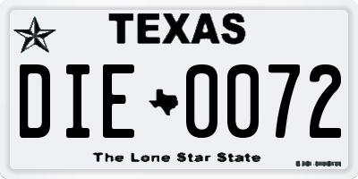 TX license plate DIE0072