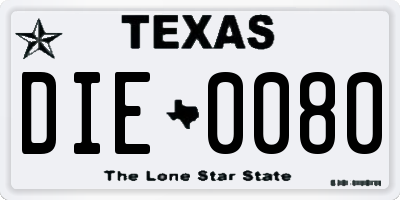 TX license plate DIE0080