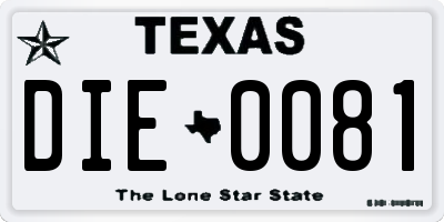 TX license plate DIE0081