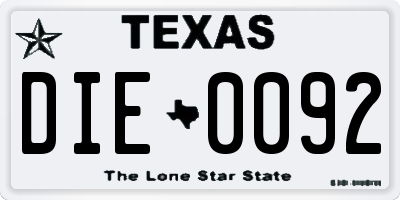 TX license plate DIE0092