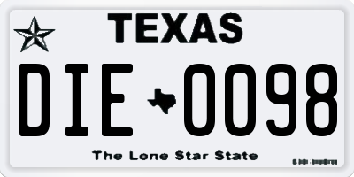 TX license plate DIE0098