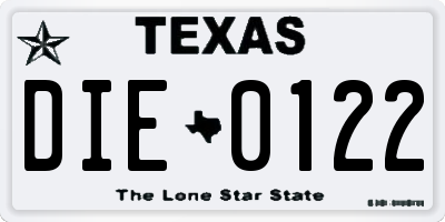 TX license plate DIE0122