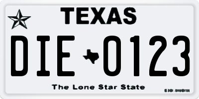 TX license plate DIE0123