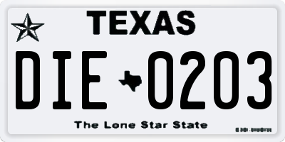 TX license plate DIE0203