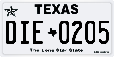 TX license plate DIE0205