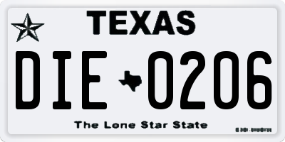 TX license plate DIE0206