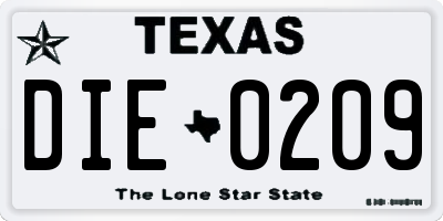 TX license plate DIE0209