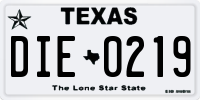 TX license plate DIE0219