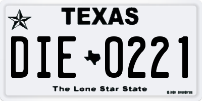 TX license plate DIE0221