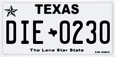 TX license plate DIE0230