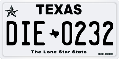 TX license plate DIE0232