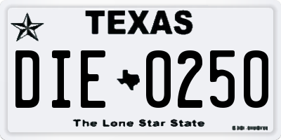 TX license plate DIE0250