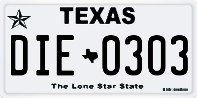 TX license plate DIE0303