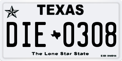TX license plate DIE0308