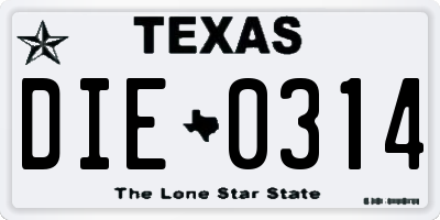 TX license plate DIE0314