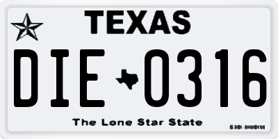 TX license plate DIE0316