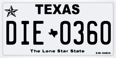 TX license plate DIE0360