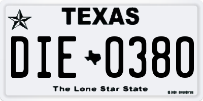 TX license plate DIE0380