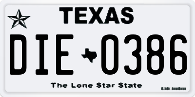 TX license plate DIE0386