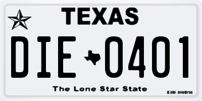 TX license plate DIE0401